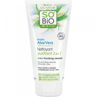 SO´BIO Gel čisticí 3v1 Aloe vera pro smíšenou až mastnou pleť 150 ml.